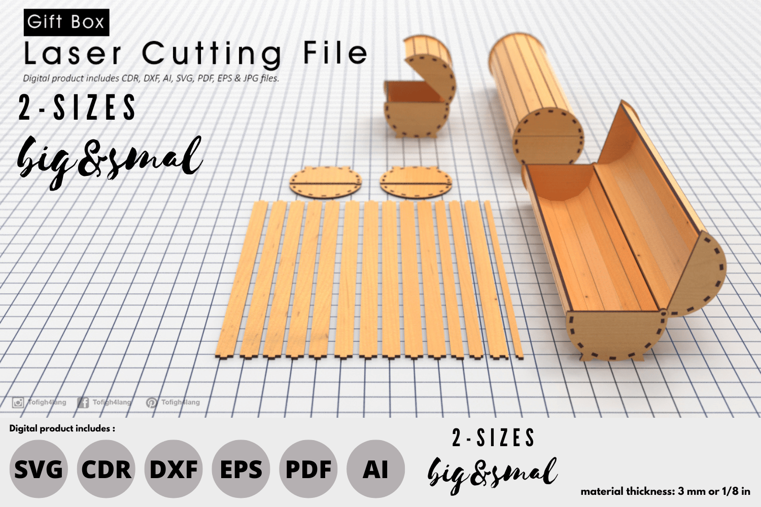 Circular Gift Box Laser Cut File | 2 Sizes SVG for Gift Packaging and Laser Cutting