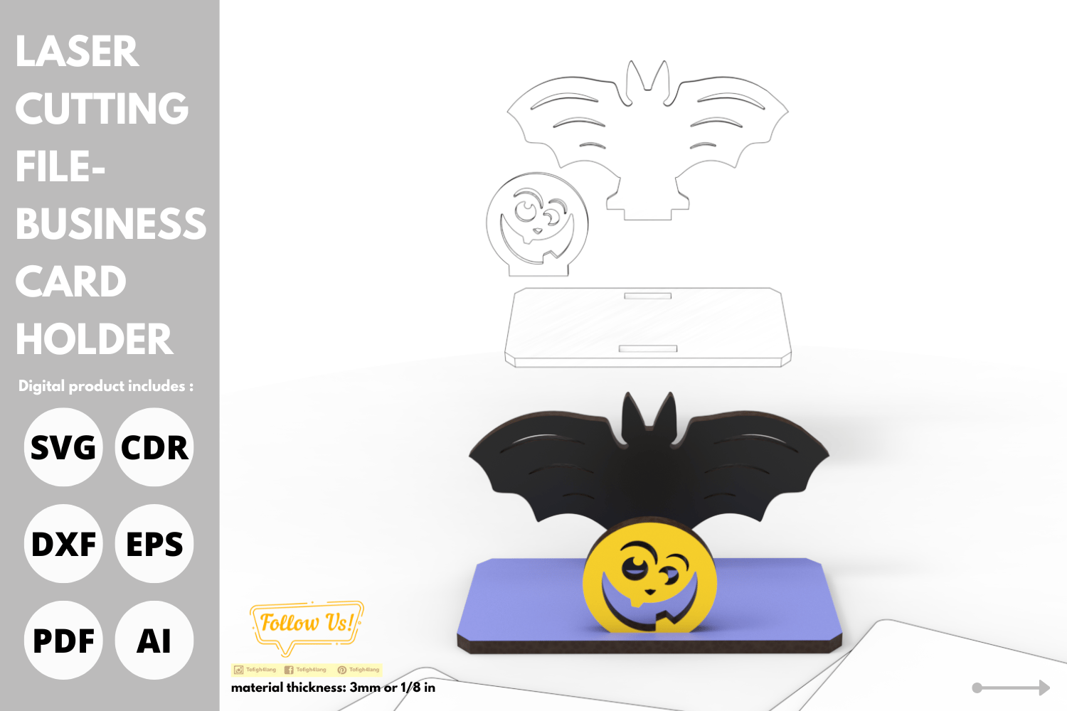Halloween Bat and Pumpkin Card Holder | Laser Cut File | SVG for Business Cards