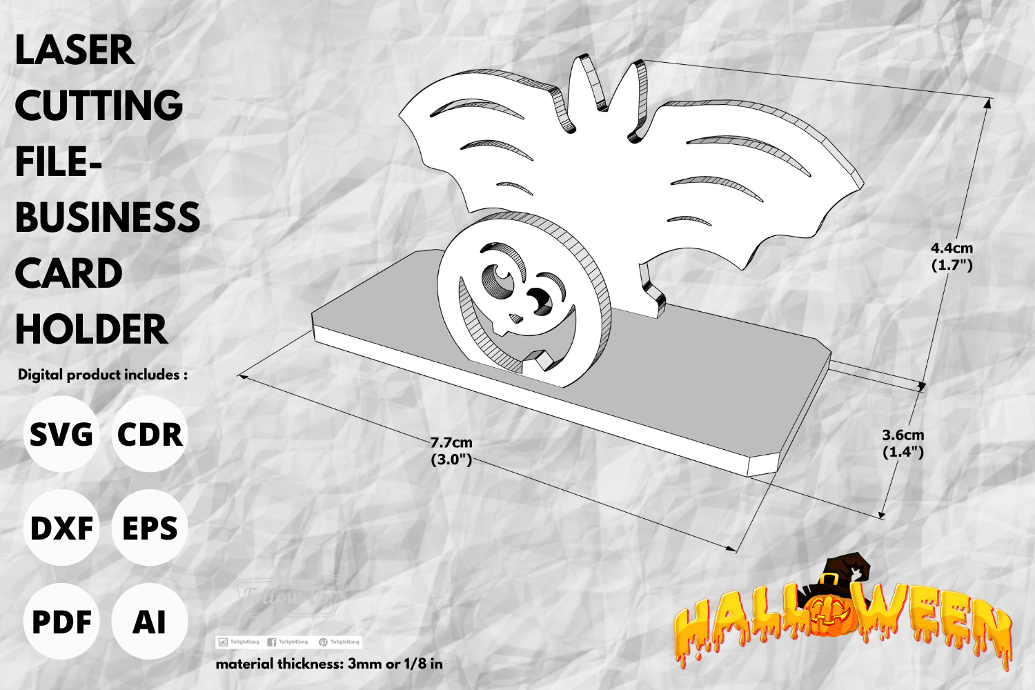 Halloween Bat and Pumpkin Card Holder | Laser Cut File | SVG for Business Cards