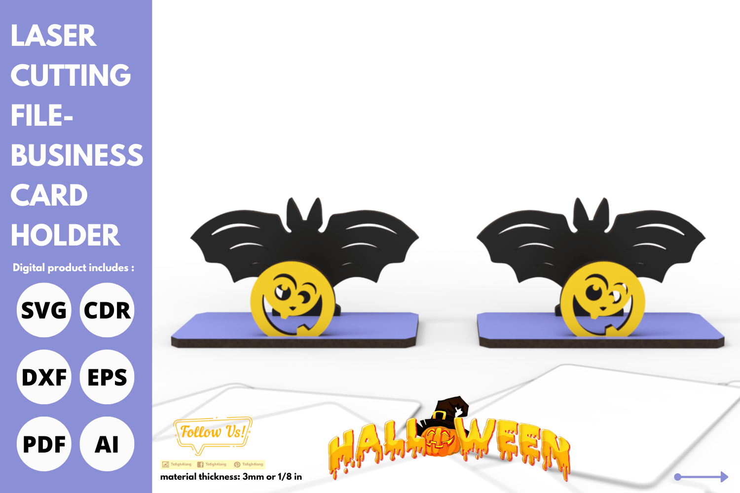 Halloween Bat and Pumpkin Card Holder | Laser Cut File | SVG for Business Cards