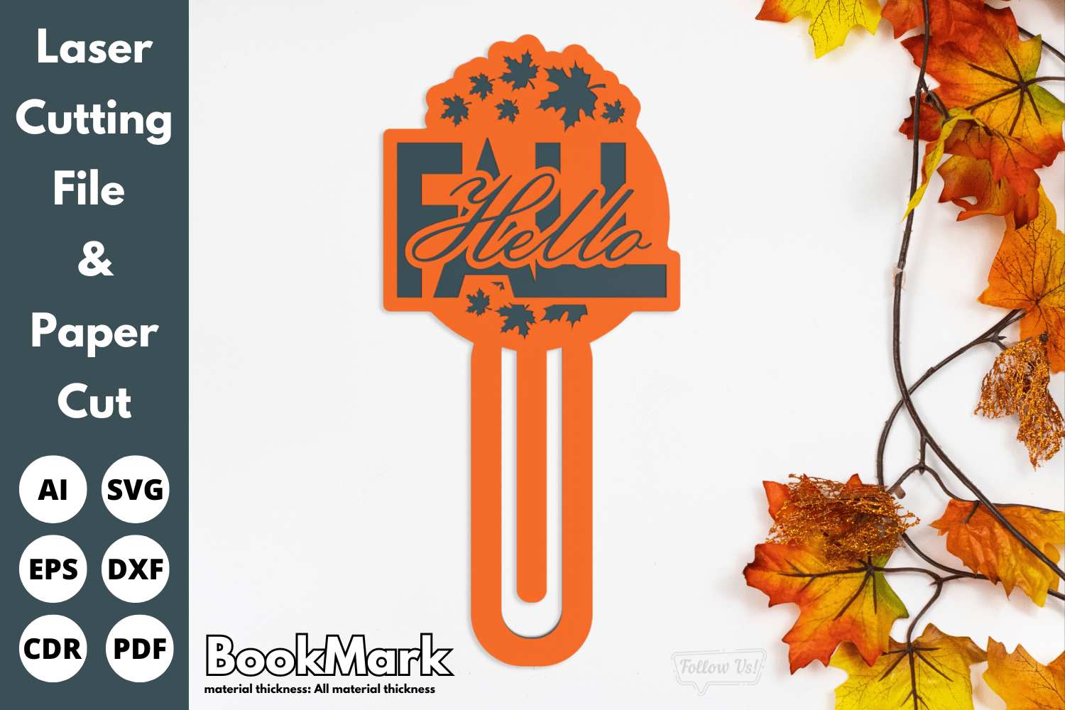 Hello Fall Bookmark Laser Cut File | Paper Cut | SVG File for All Laser Machines