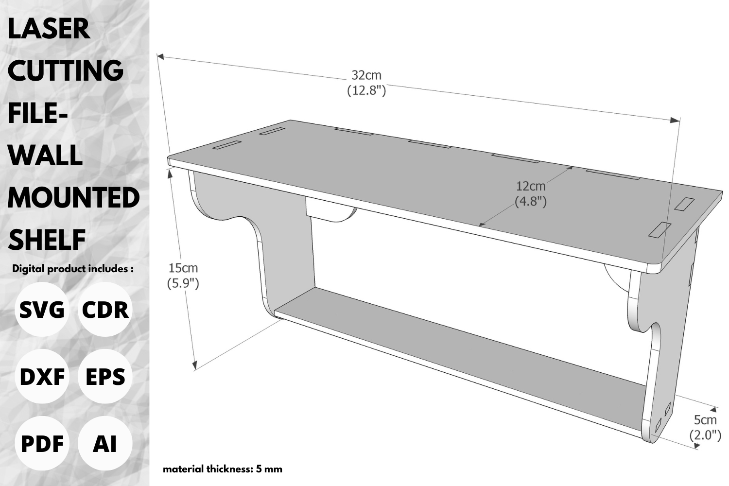 Wall Mounted Shelf Laser Cut File | Modern Shelf Design for Laser Cutting Projects