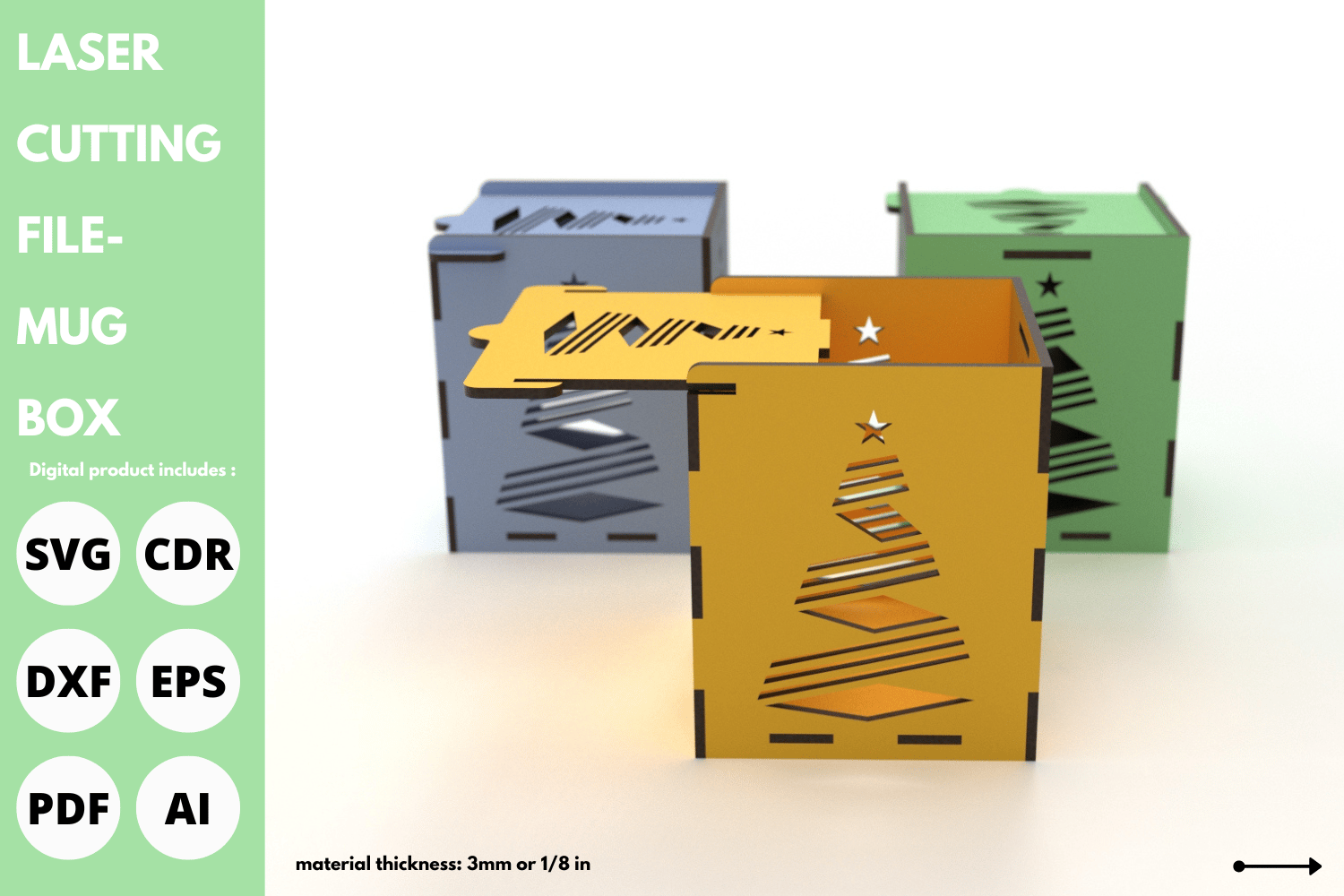 Ribbon Christmas Tree Mug Box | Laser Cutting File | SVG Laser File | Sublimation mug