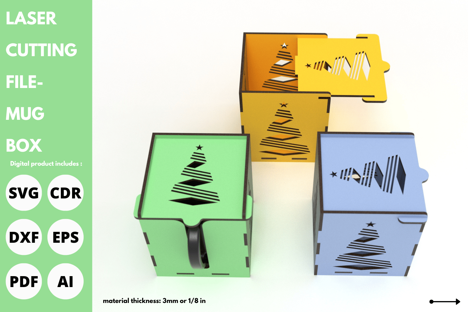 Ribbon Christmas Tree Mug Box | Laser Cutting File | SVG Laser File | Sublimation mug