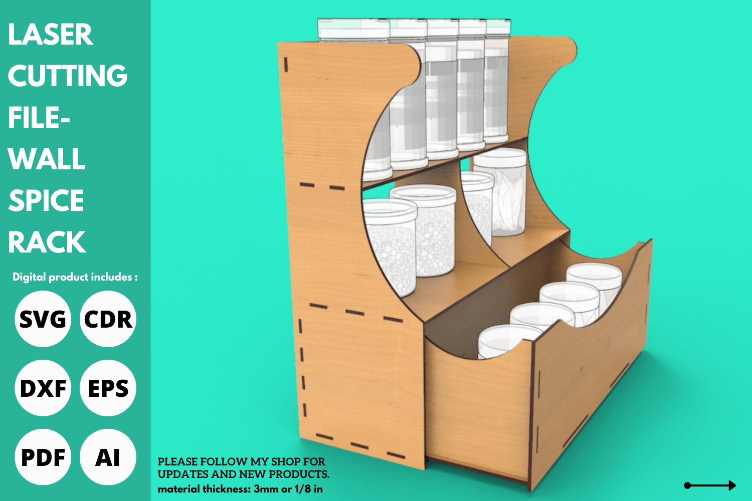Spice Rack Stand | Kitchen Organizer | Laser Cutting Design for Production | SVG File