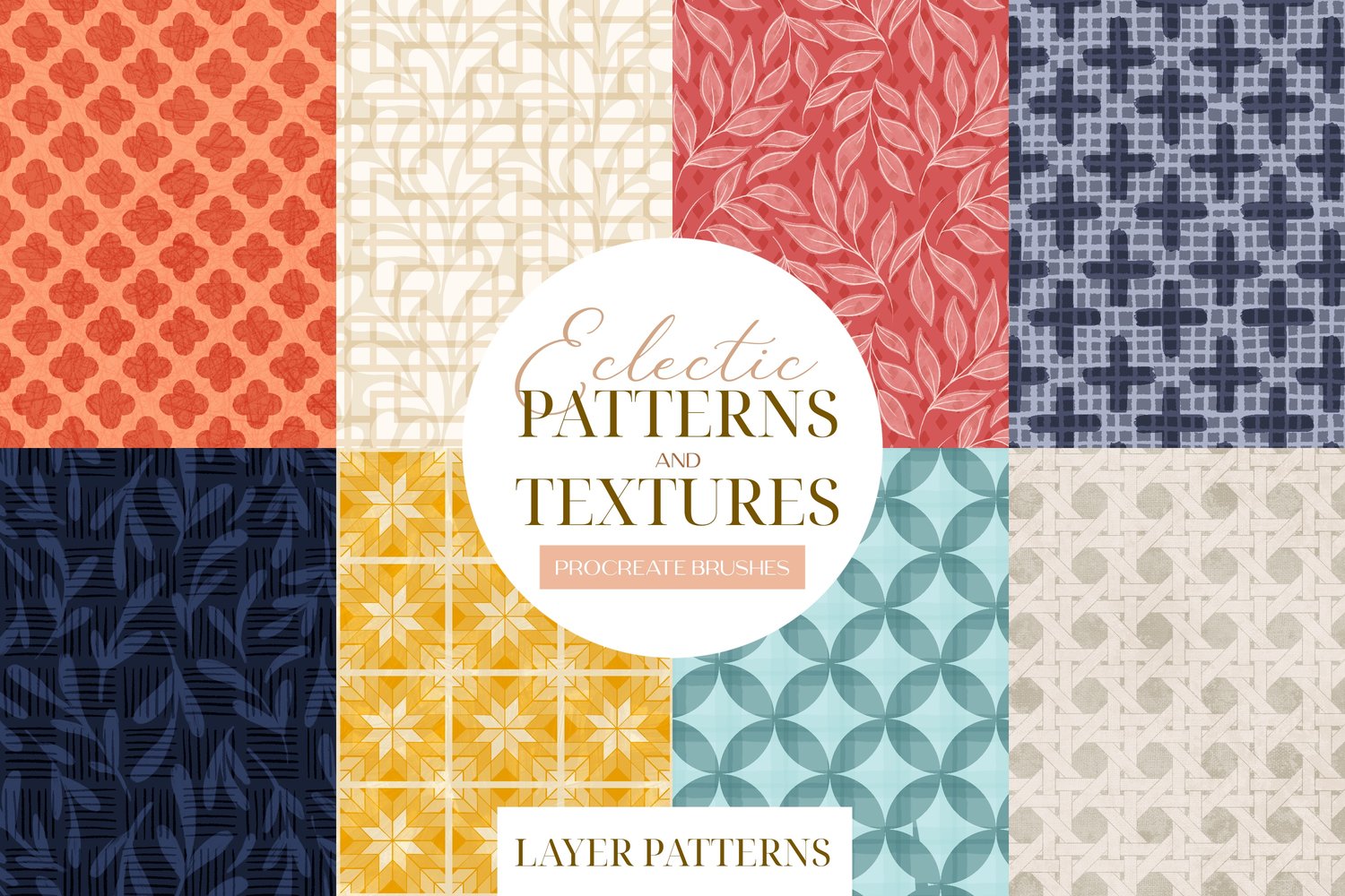 collection of pattern and texture procreate brushes