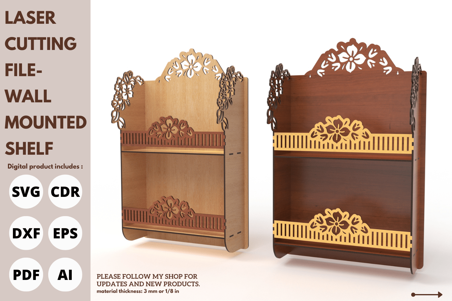 Decorative Wall Shelf with Flower Design, Laser Cut File, SVG, Laser Cutting File