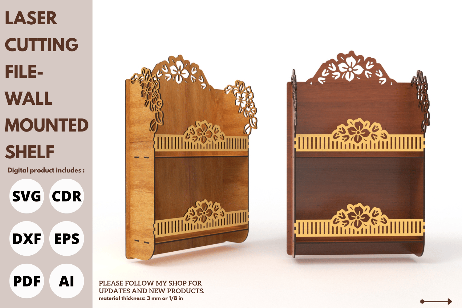 Decorative Wall Shelf with Flower Design, Laser Cut File, SVG, Laser Cutting File