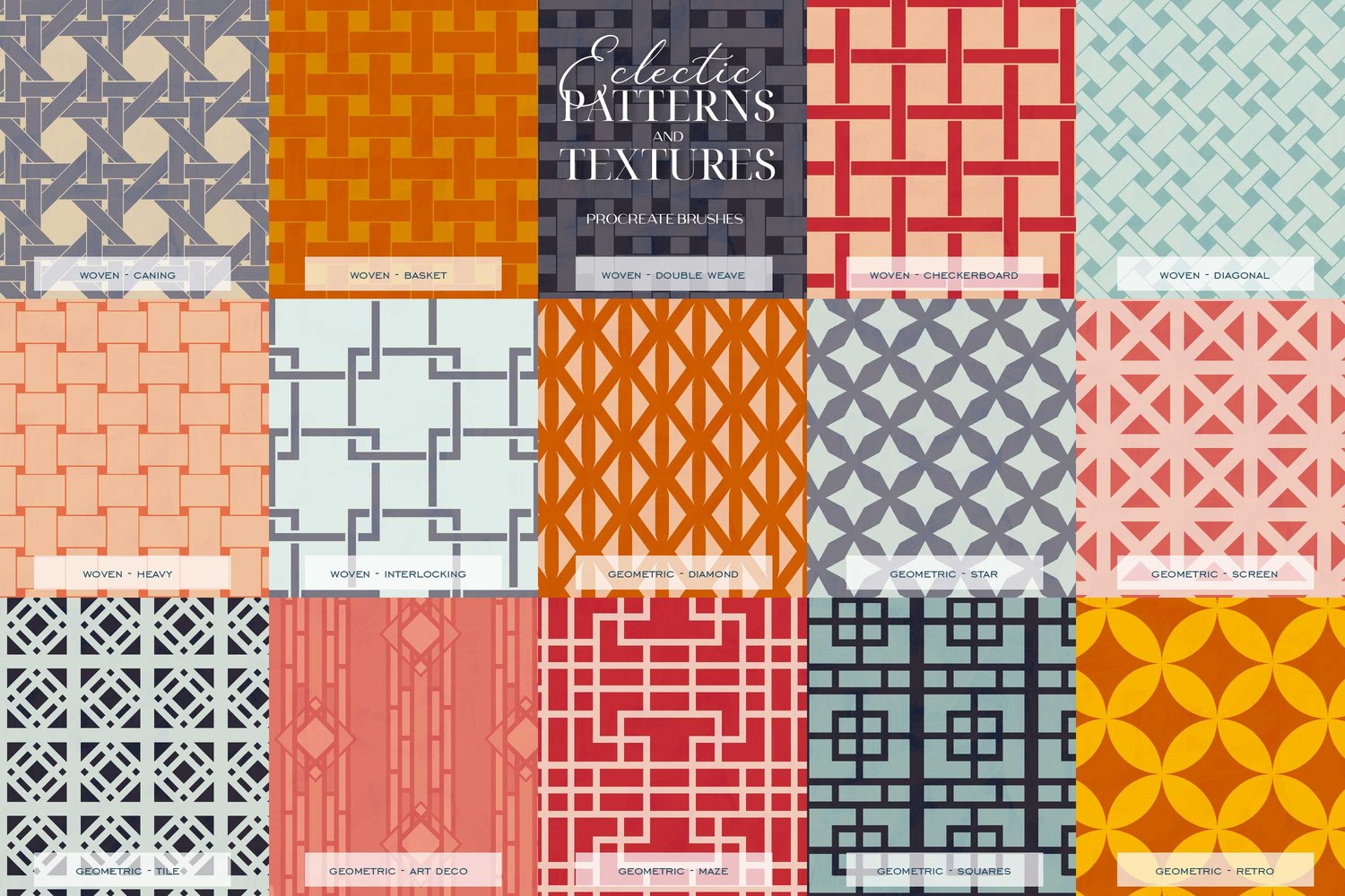 collection of pattern and texture procreate brushes