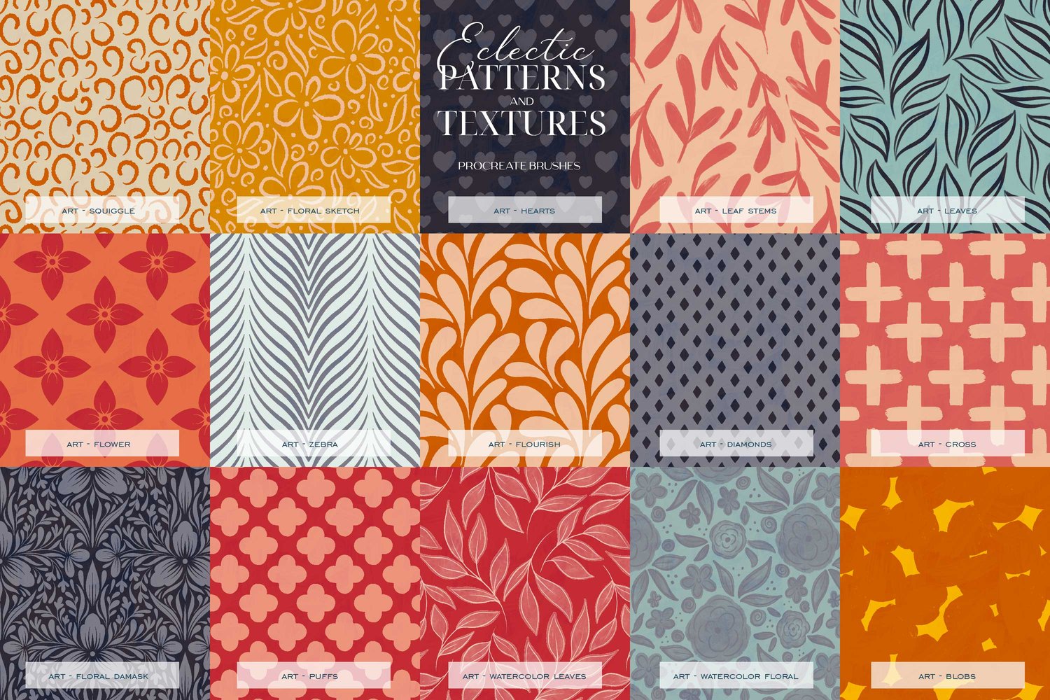 collection of pattern and texture procreate brushes