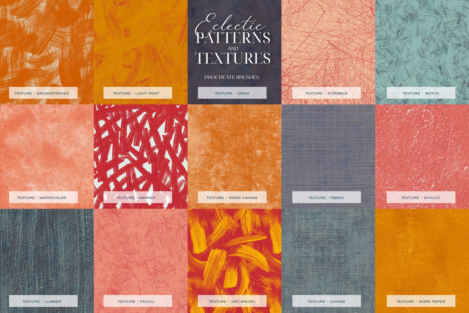 collection of pattern and texture procreate brushes