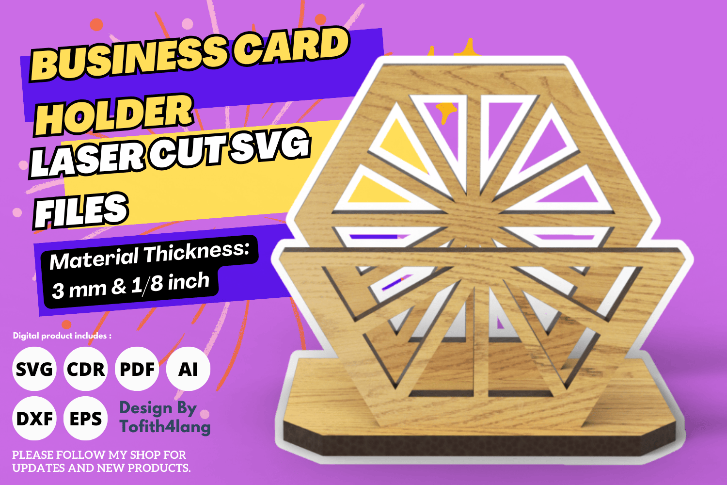 Business Card Holder | Laser Cutting File | Unique Card Stand SVG | Laser Cut File