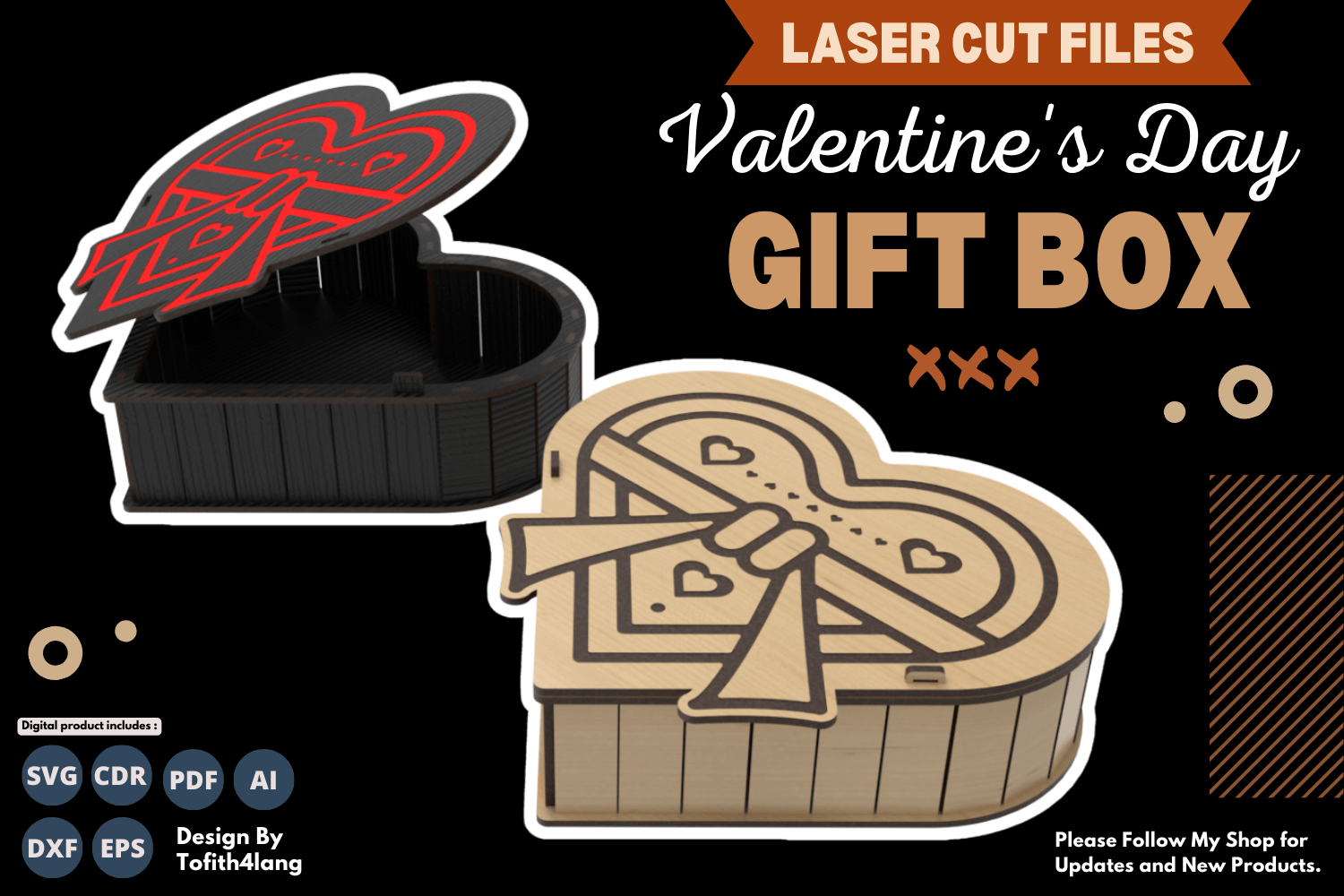 Heart Shaped Valentine's Day Gift Box | Laser Cut File | SVG | Romantic Gift Packaging