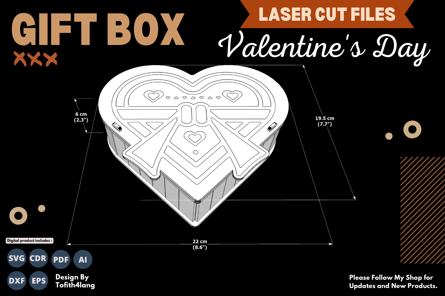 Heart Shaped Valentine's Day Gift Box | Laser Cut File | SVG | Romantic Gift Packaging