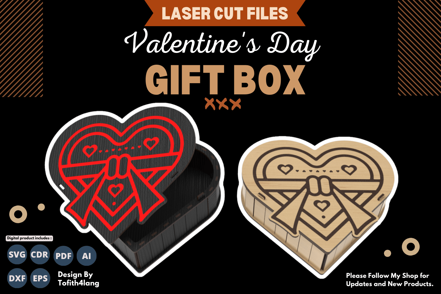 Heart Shaped Valentine's Day Gift Box | Laser Cut File | SVG | Romantic Gift Packaging