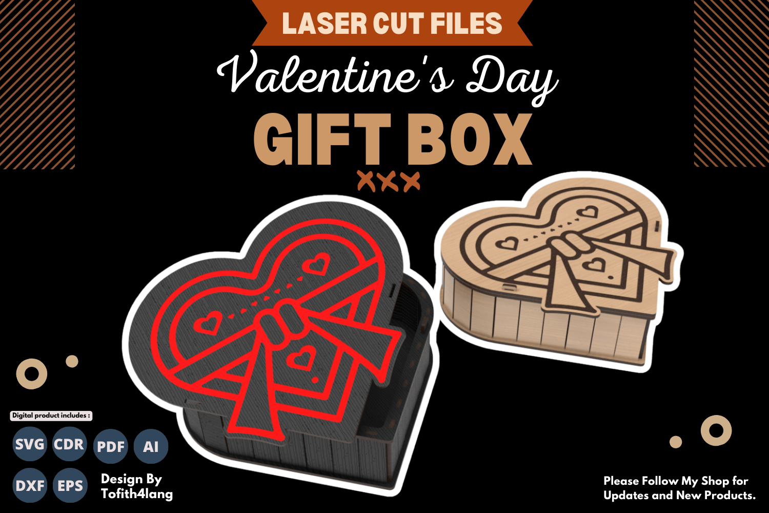 Heart Shaped Valentine's Day Gift Box | Laser Cut File | SVG | Romantic Gift Packaging