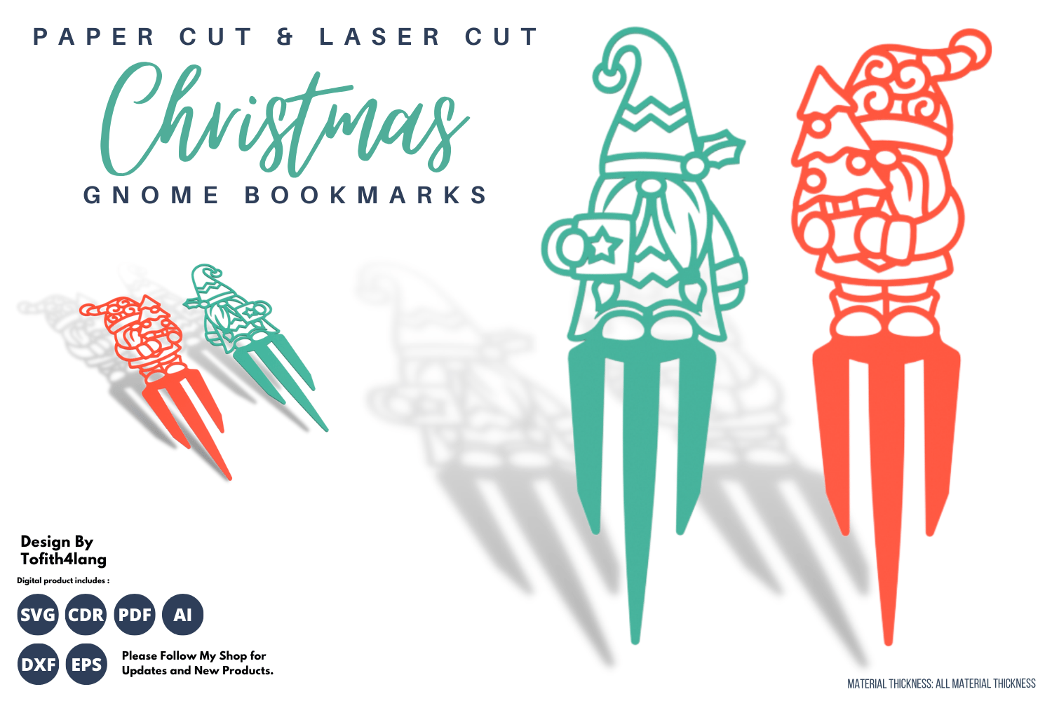 Christmas Gnome Bookmarks | Laser Cut & Paper Cut SVG Files | Holiday Bookmark Designs