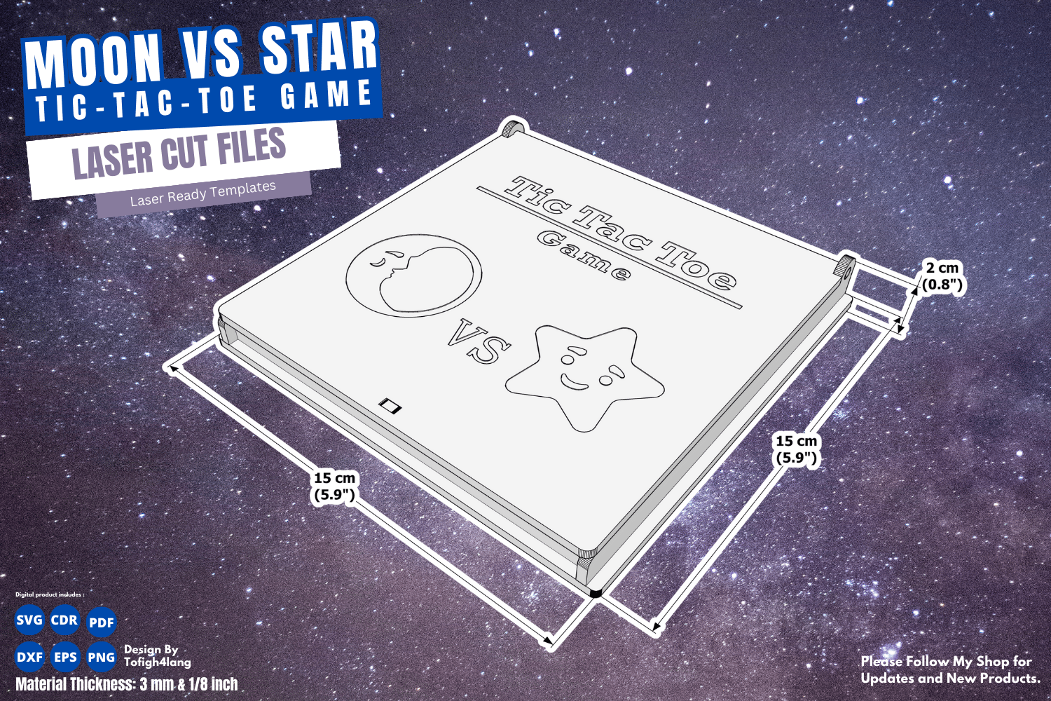 Moon vs Star Tic Tac Toe Game | Laser Cut File | SVG File | Game for Kids and Adults