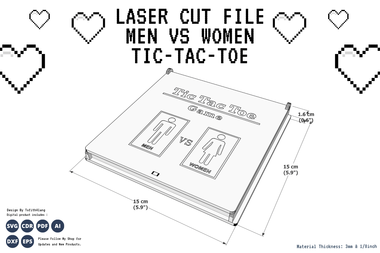 Men vs Women Tic Tac Toe Game | Fun Laser Cut File | SVG Design for Laser Cutting