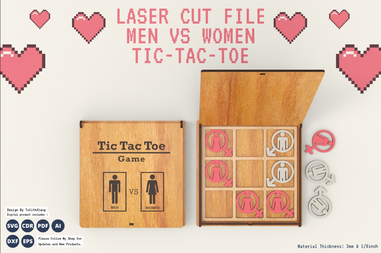 Men vs Women Tic Tac Toe Game | Fun Laser Cut File | SVG Design for Laser Cutting
