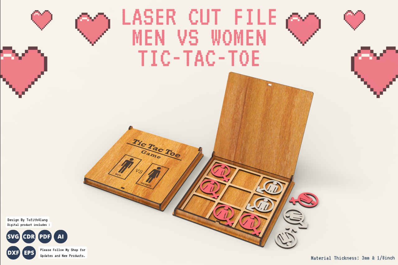 Men vs Women Tic Tac Toe Game | Fun Laser Cut File | SVG Design for Laser Cutting
