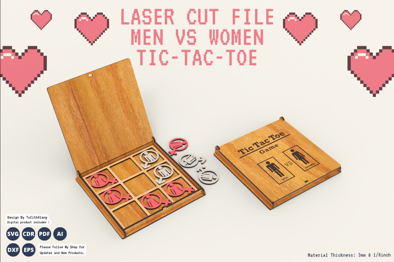 Men vs Women Tic Tac Toe Game | Fun Laser Cut File | SVG Design for Laser Cutting