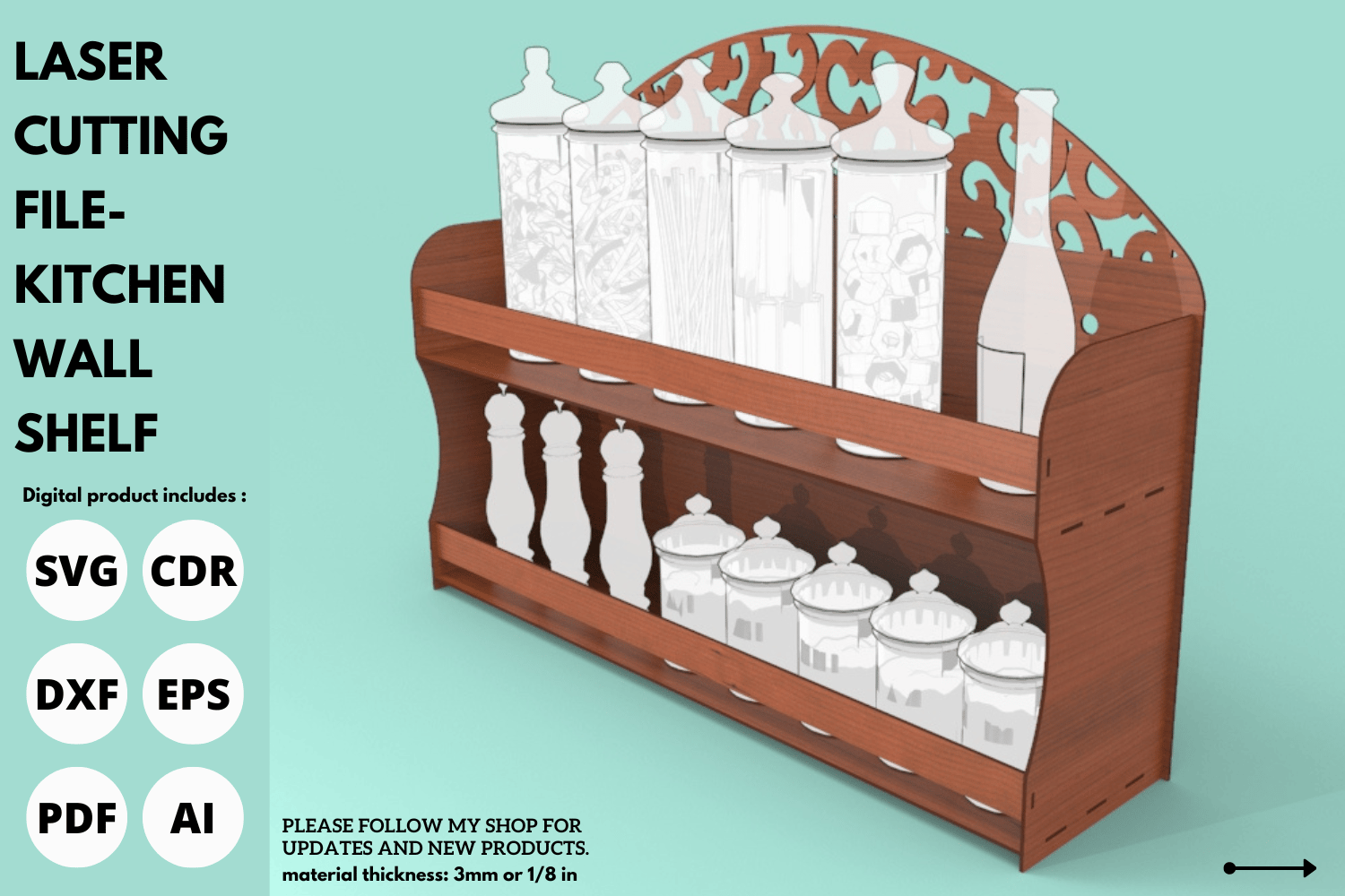 Kitchen Wall Shelf Laser Cut File | Spice Rack | Laser Cutting SVG File | Wood Shelf