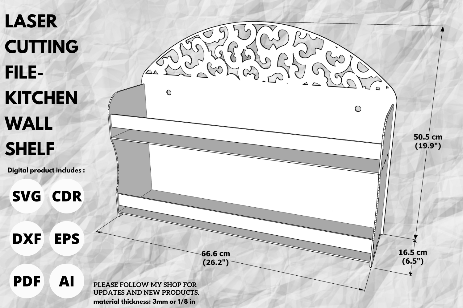 Kitchen Wall Shelf Laser Cut File | Spice Rack | Laser Cutting SVG File | Wood Shelf