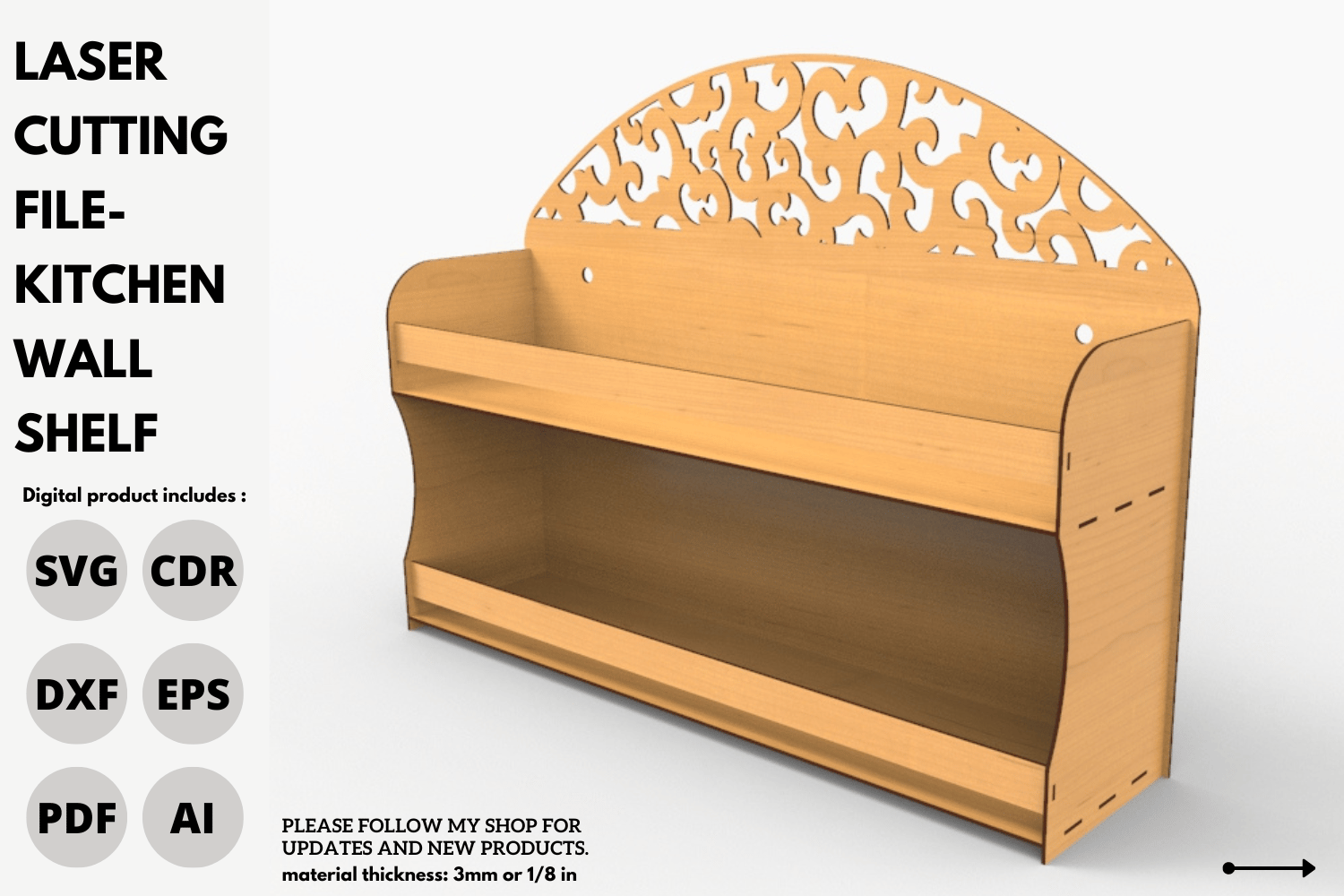 Kitchen Wall Shelf Laser Cut File | Spice Rack | Laser Cutting SVG File | Wood Shelf