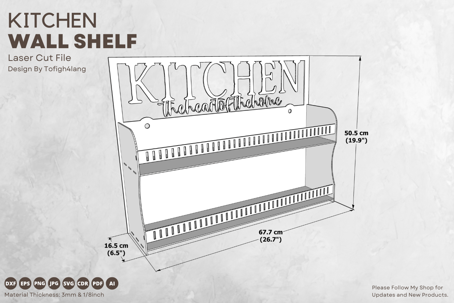 Kitchen Wall Shelf Laser Cut Files | Rustic Home Organization | Kitchen Decor SVG