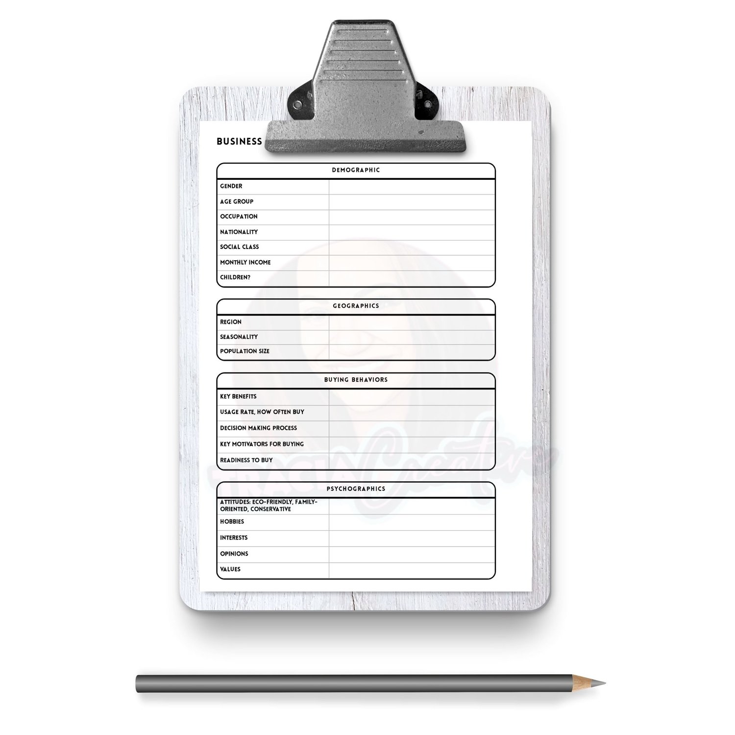 Target Market Planner Insert | Business Research Tool