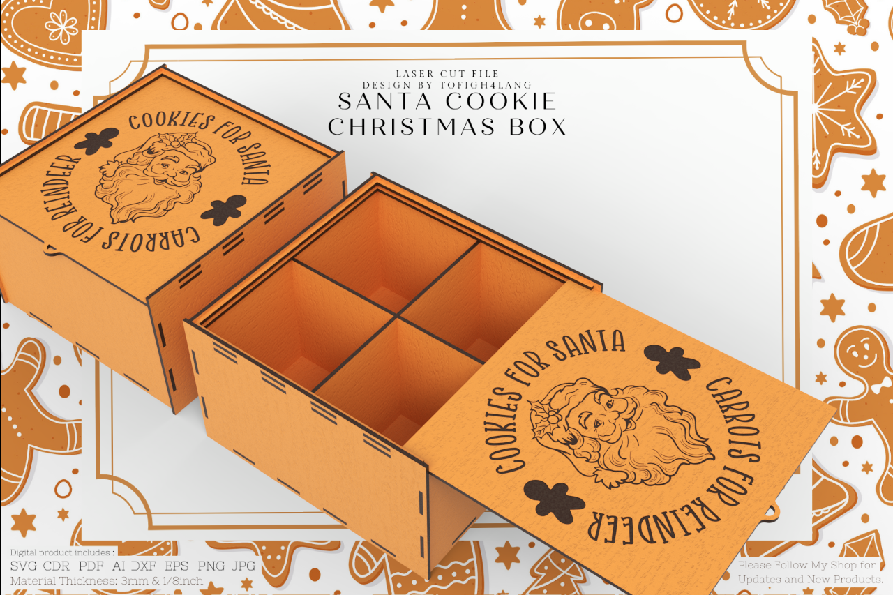 Santa Cookie Christmas Box | Laser Cut File | Christmas Box for Cookies | SVG File