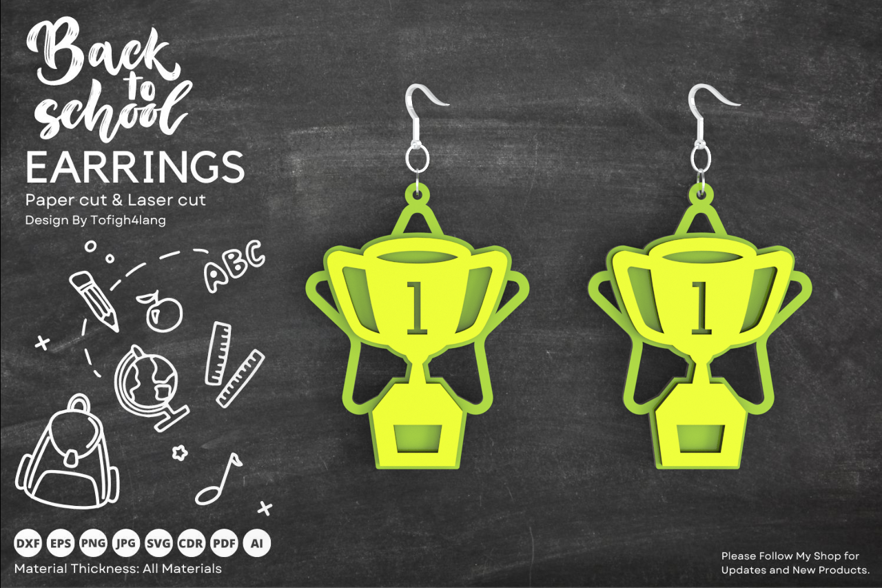 Trophy Earrings | Back to School Jewelry | Laser Cut File for All Materials | SVG File