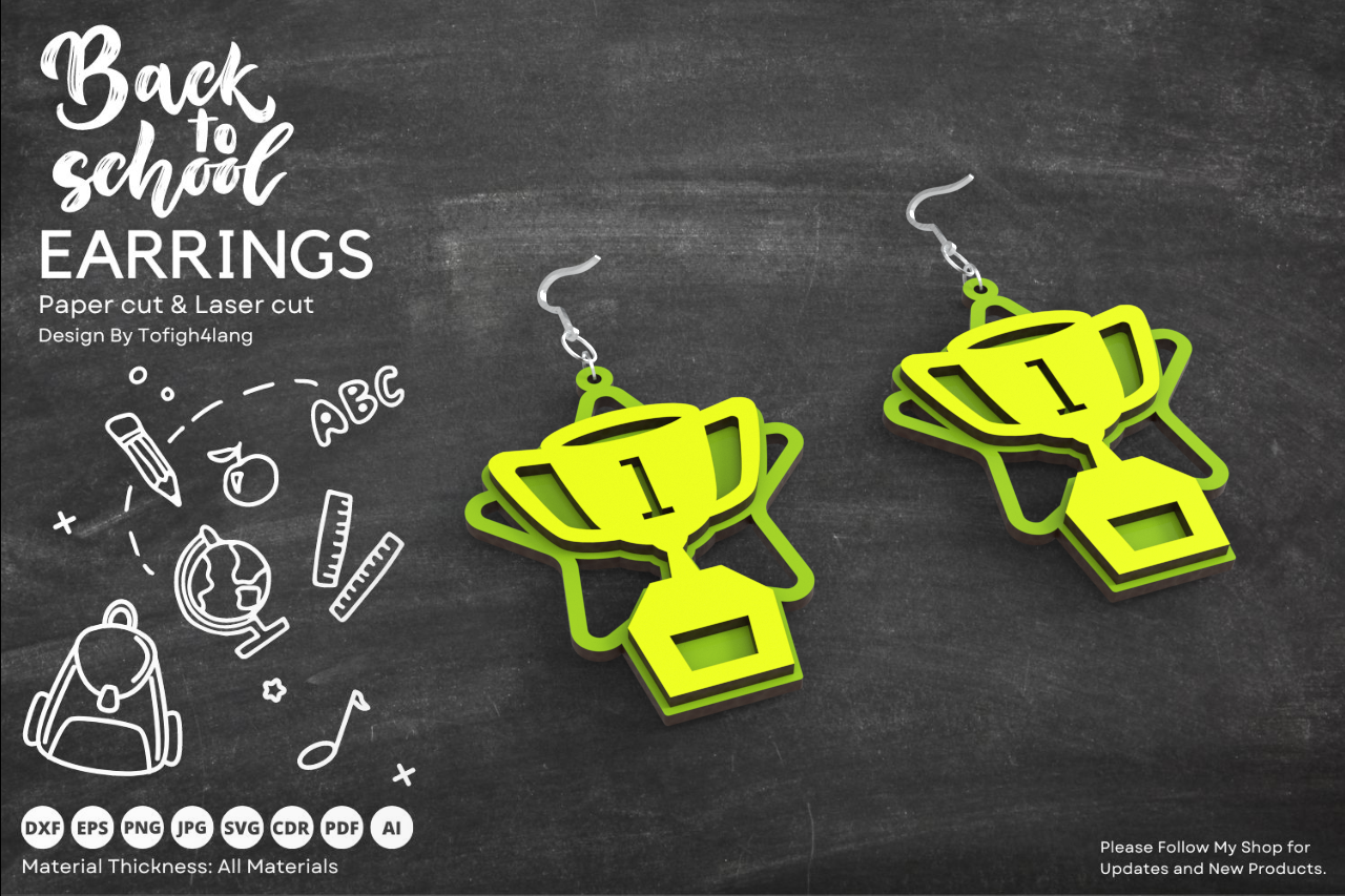 Trophy Earrings | Back to School Jewelry | Laser Cut File for All Materials | SVG File