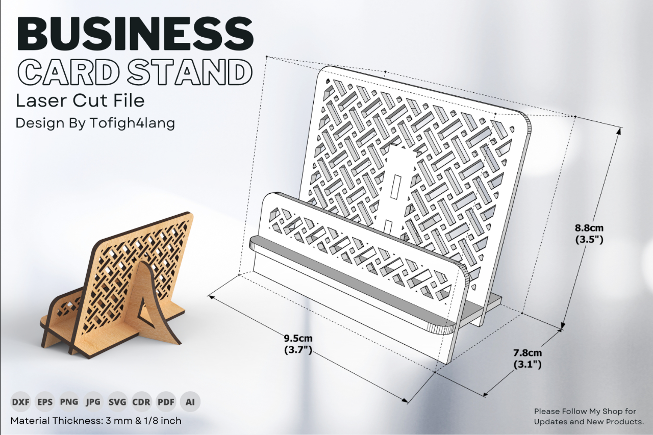 Business Card Stand | Laser Cut | SVG File | Digital Design | Laser Cutting File