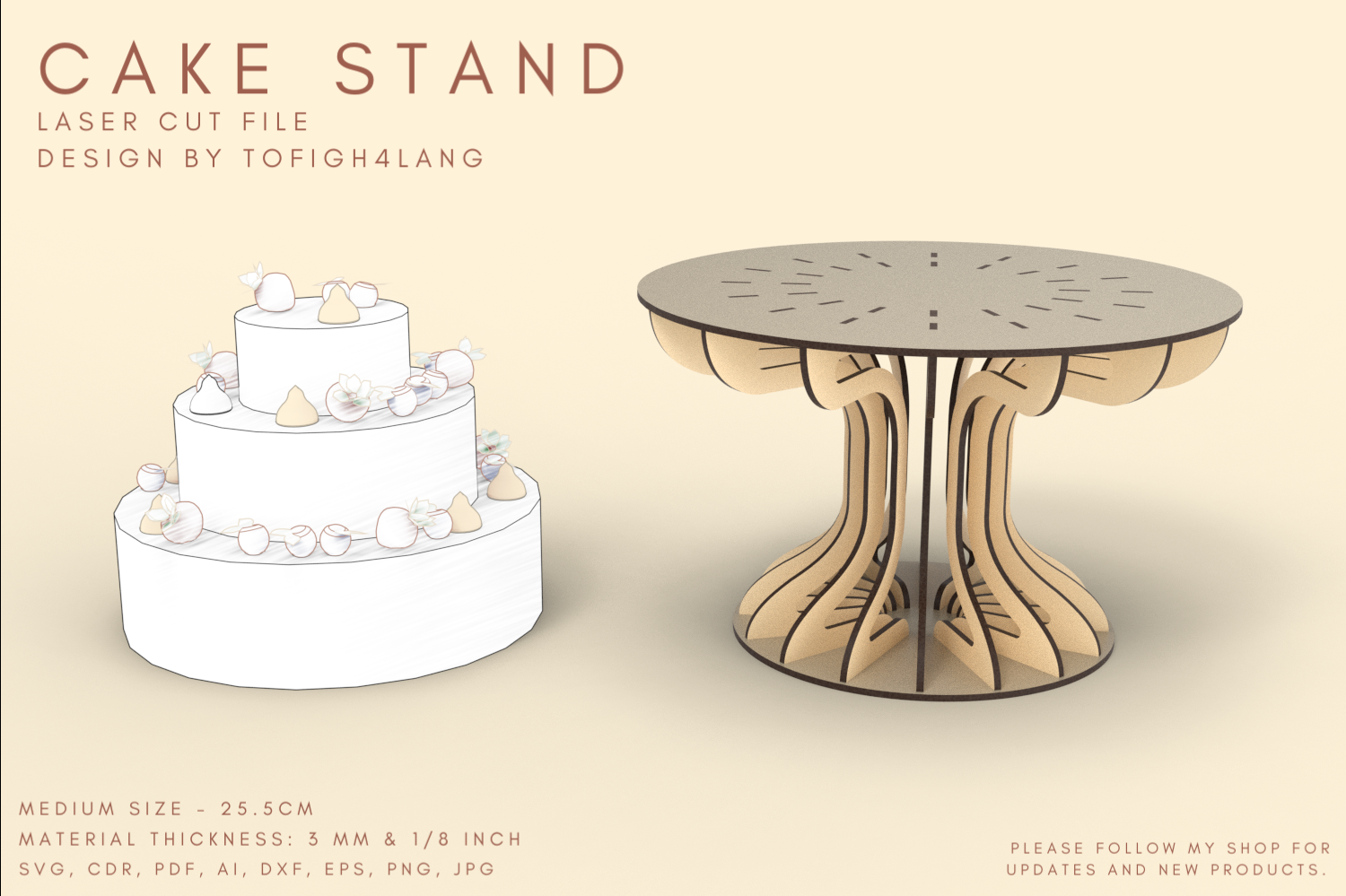 Cake Stand Laser Cut File | SVG File | Laser Cutting File | Wedding cake stand