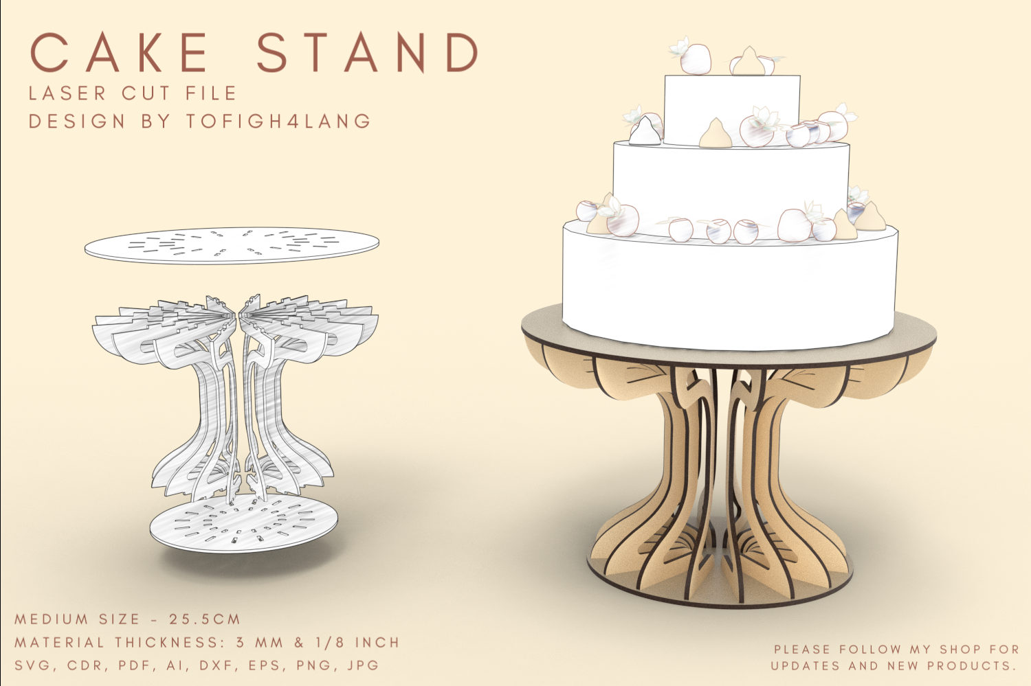 Cake Stand Laser Cut File | SVG File | Laser Cutting File | Wedding cake stand