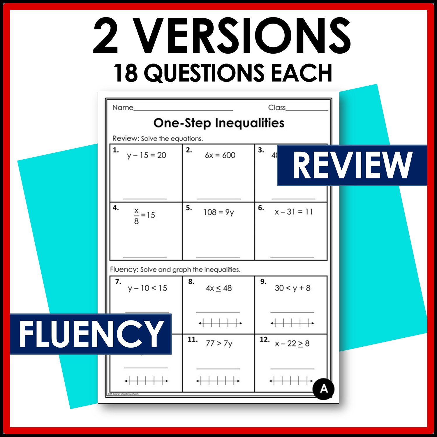 Solving One Step Inequalities Worksheets