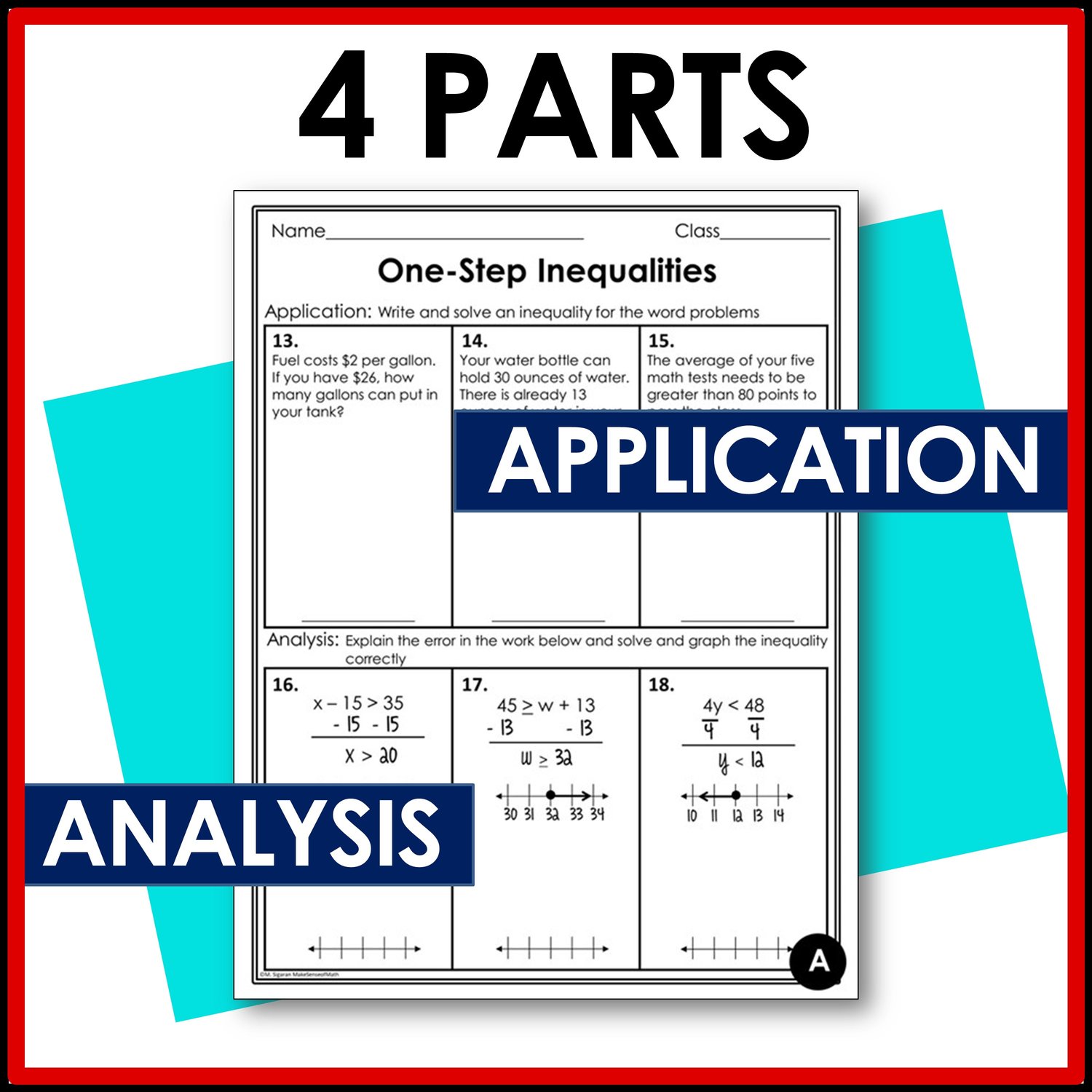 Solving One Step Inequalities Worksheets