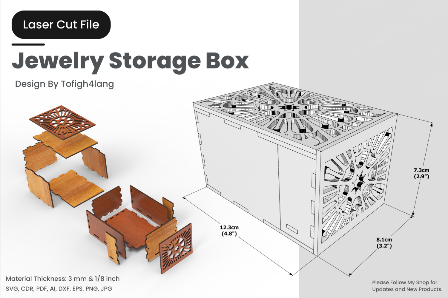 Jewelry Storage Box with Mandala Pattern | Laser Cut | Laser Cutting File | Jewelry Box