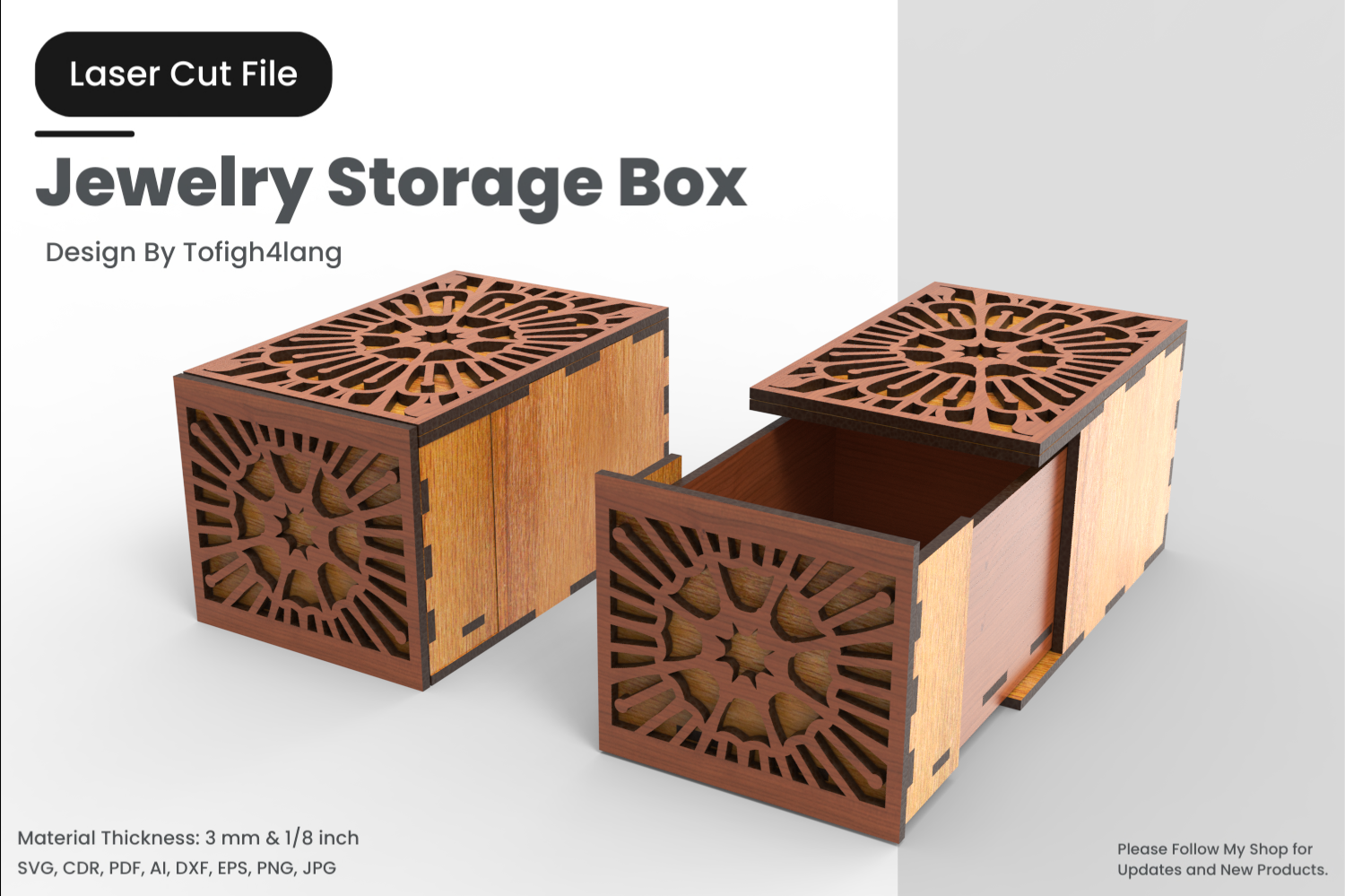 Jewelry Storage Box with Mandala Pattern | Laser Cut | Laser Cutting File | Jewelry Box