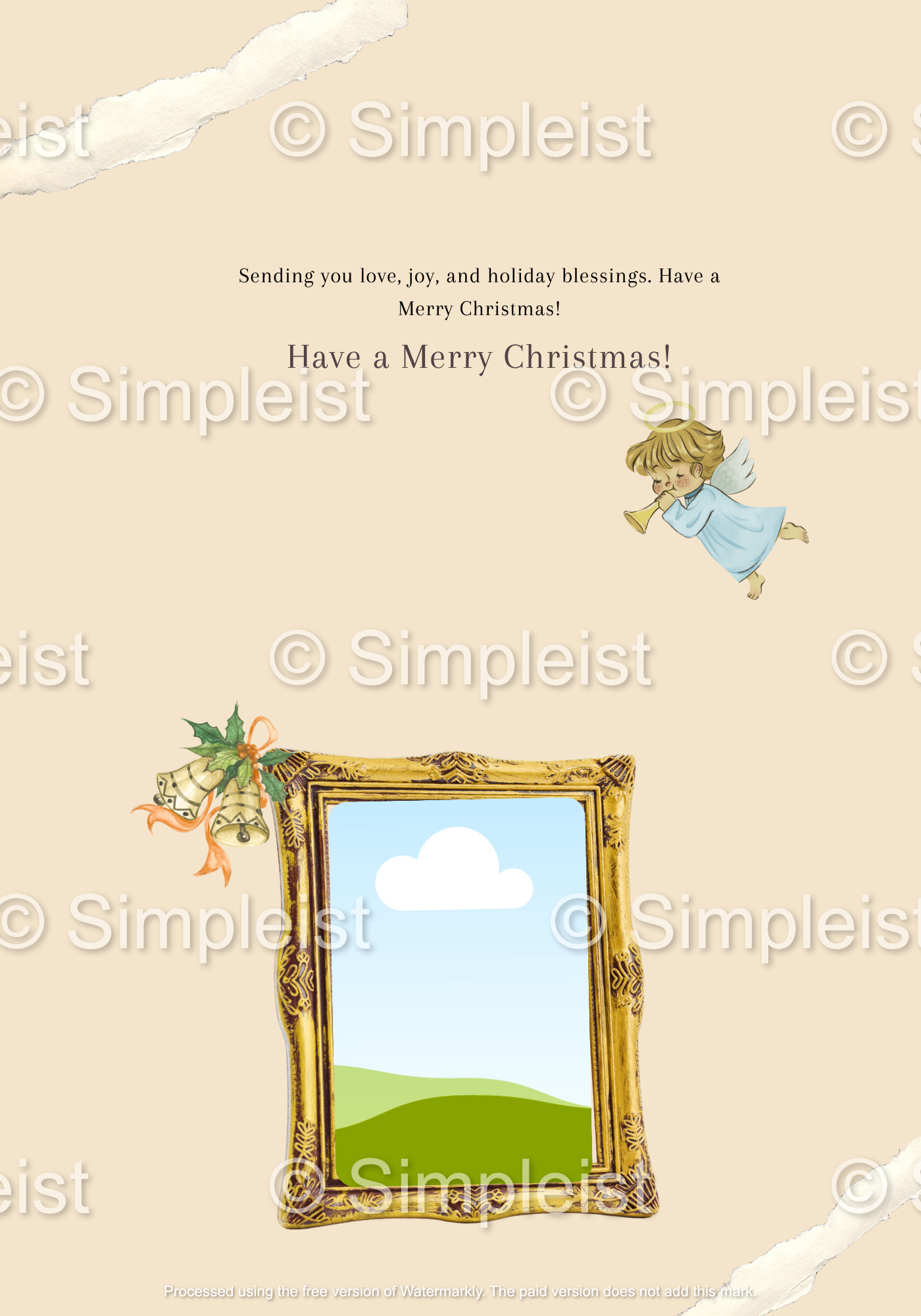 Customizable Vintage Santa Postcard Folded Card Landscape | Digital Canva Template. Inside Design
