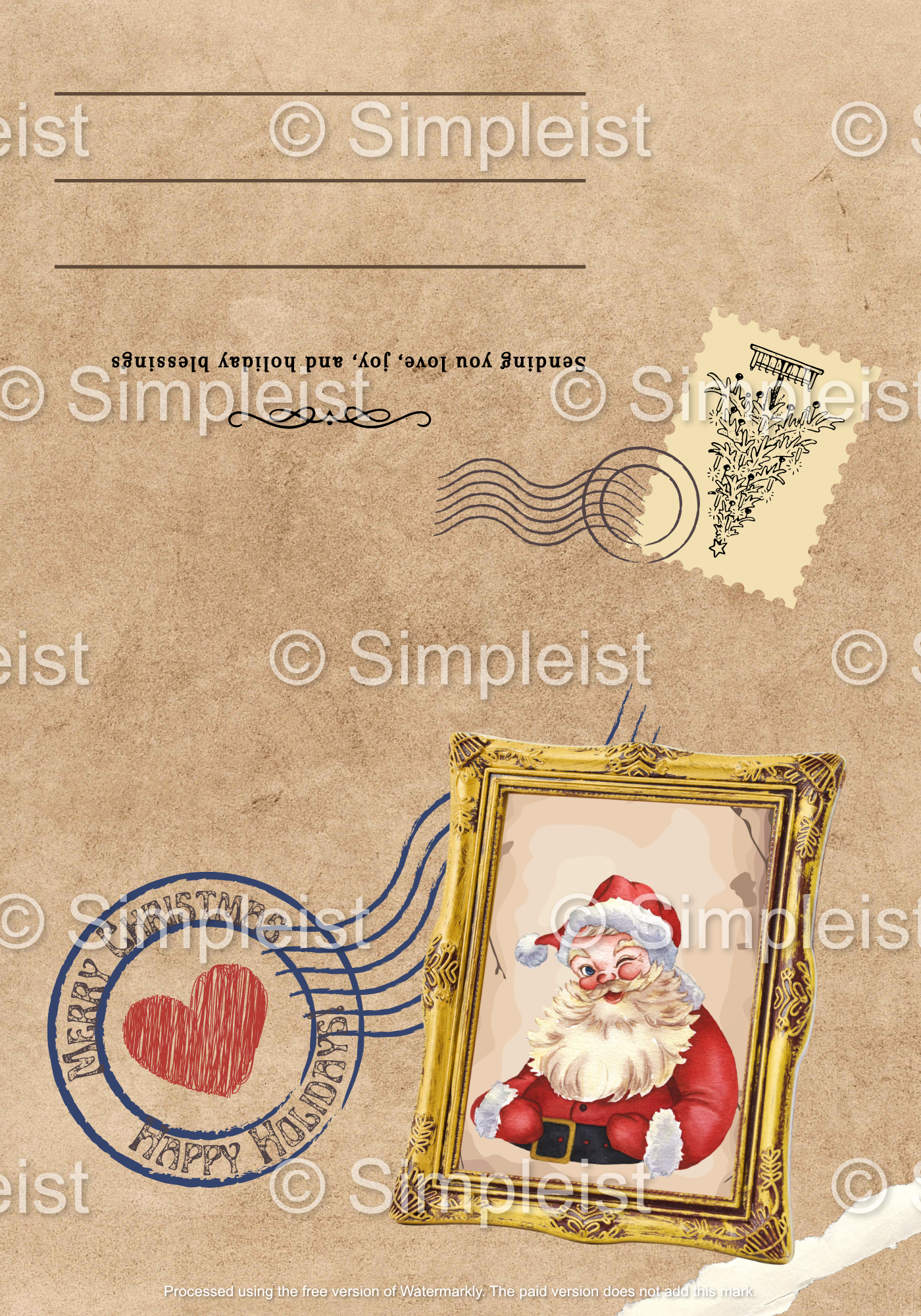 Customizable Vintage Santa Postcard Folded Card Landscape | Digital Canva Template. Outside design