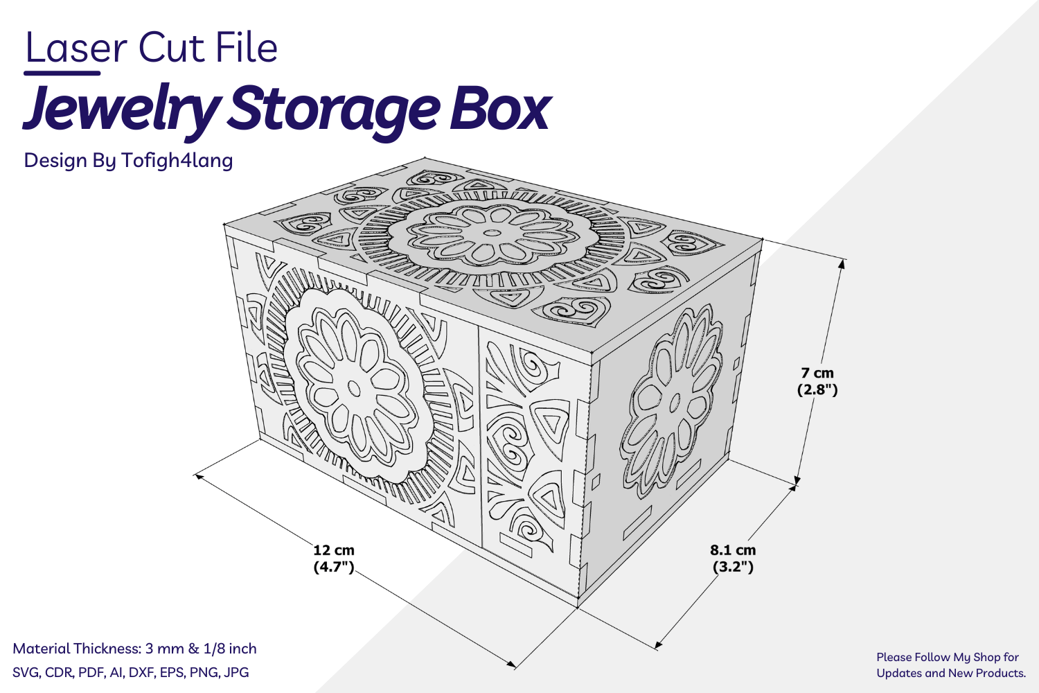 Jewelry Storage Box with Mandala Pattern | Laser Cut | SVG File | Jewelry Box