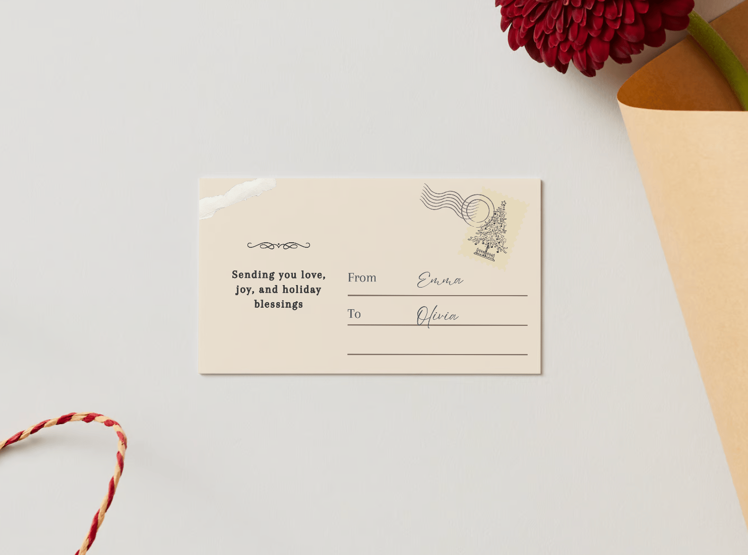 Customizable Vintage Santa Postcard Gift/Favor Tag| Digital Canva Template. Mock card back view