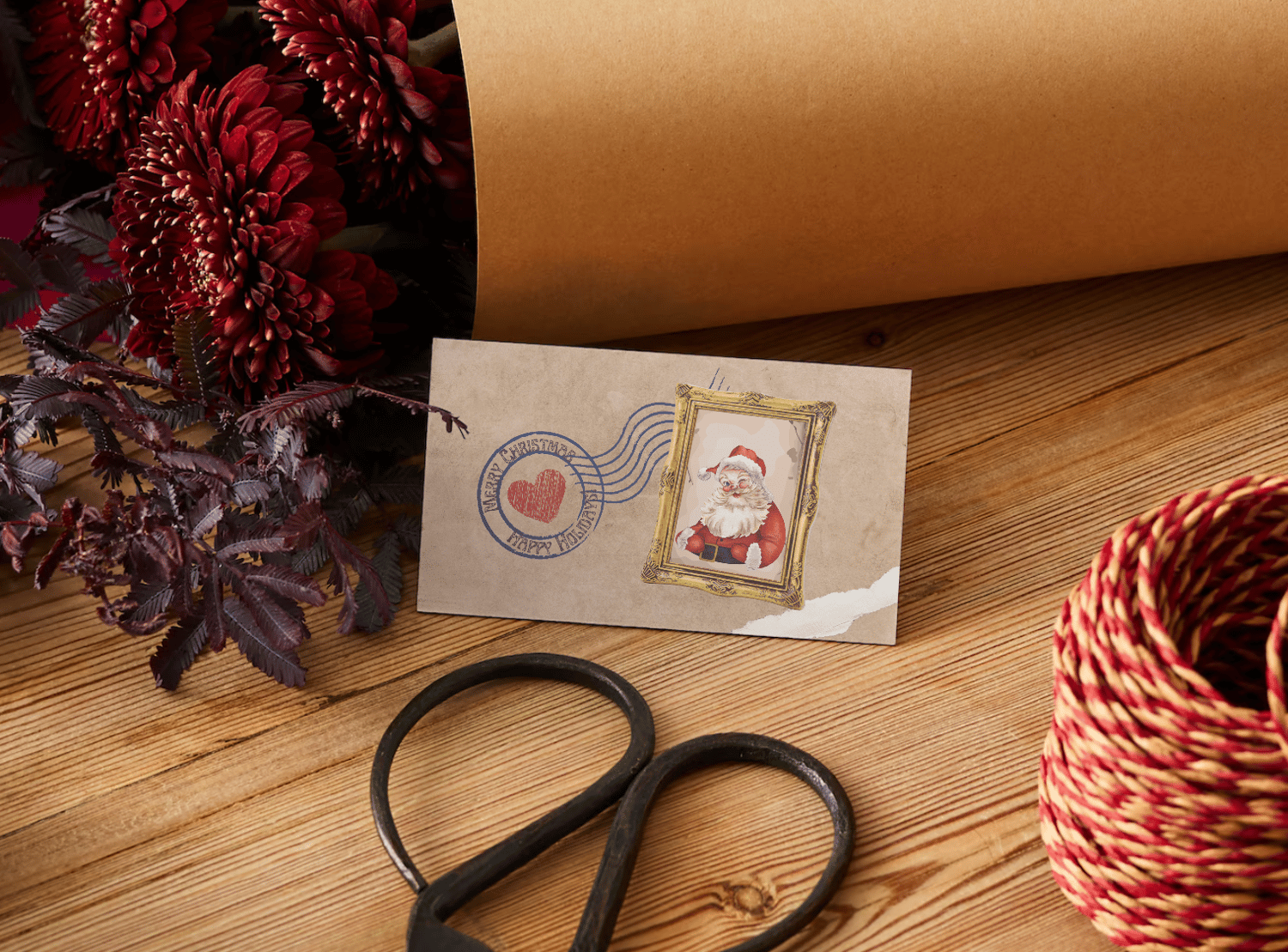 Customizable Vintage Santa Postcard Gift/Favor Tag| Digital Canva Template. Mock card front view