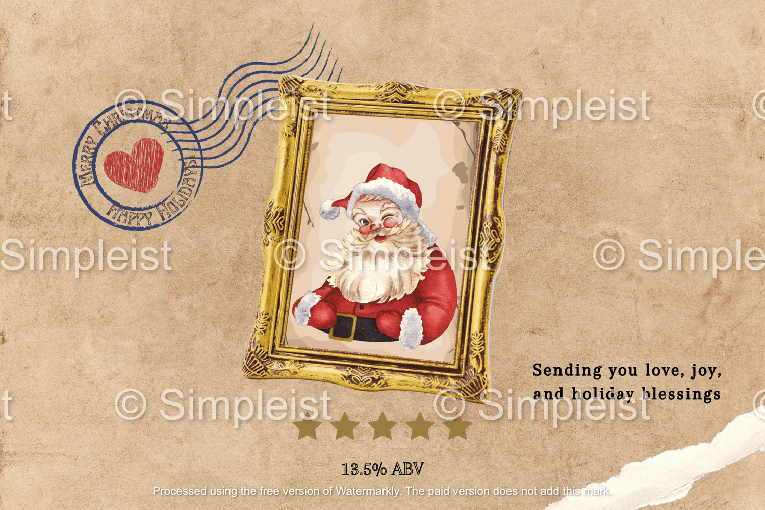 Customizable Vintage Santa Postcard Sticker Label 6"x4" | Digital Canva Template. Design