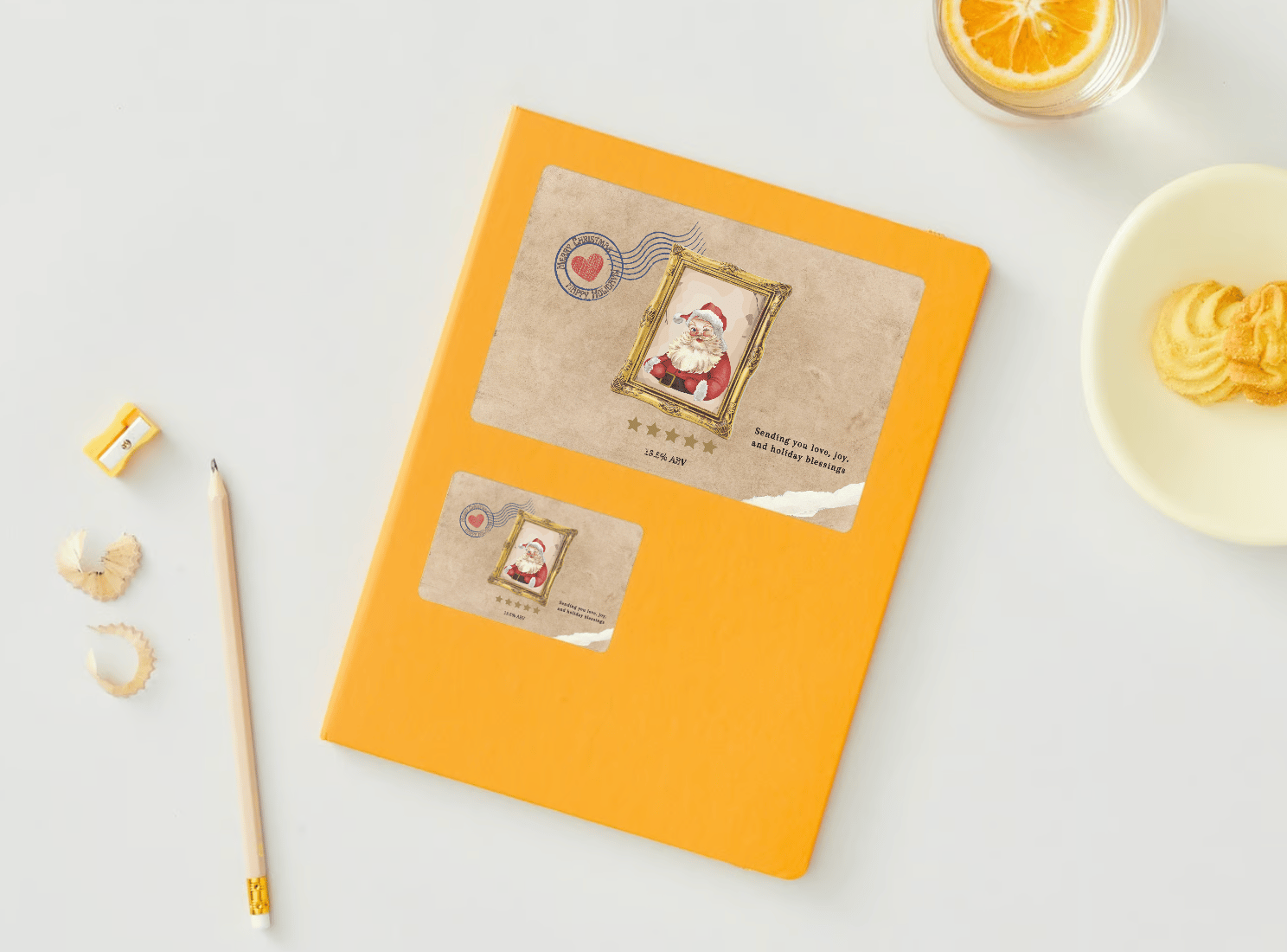 Customizable Vintage Santa Postcard Sticker Label 6"x4" | Digital Canva Template. Mock sticker on envelope