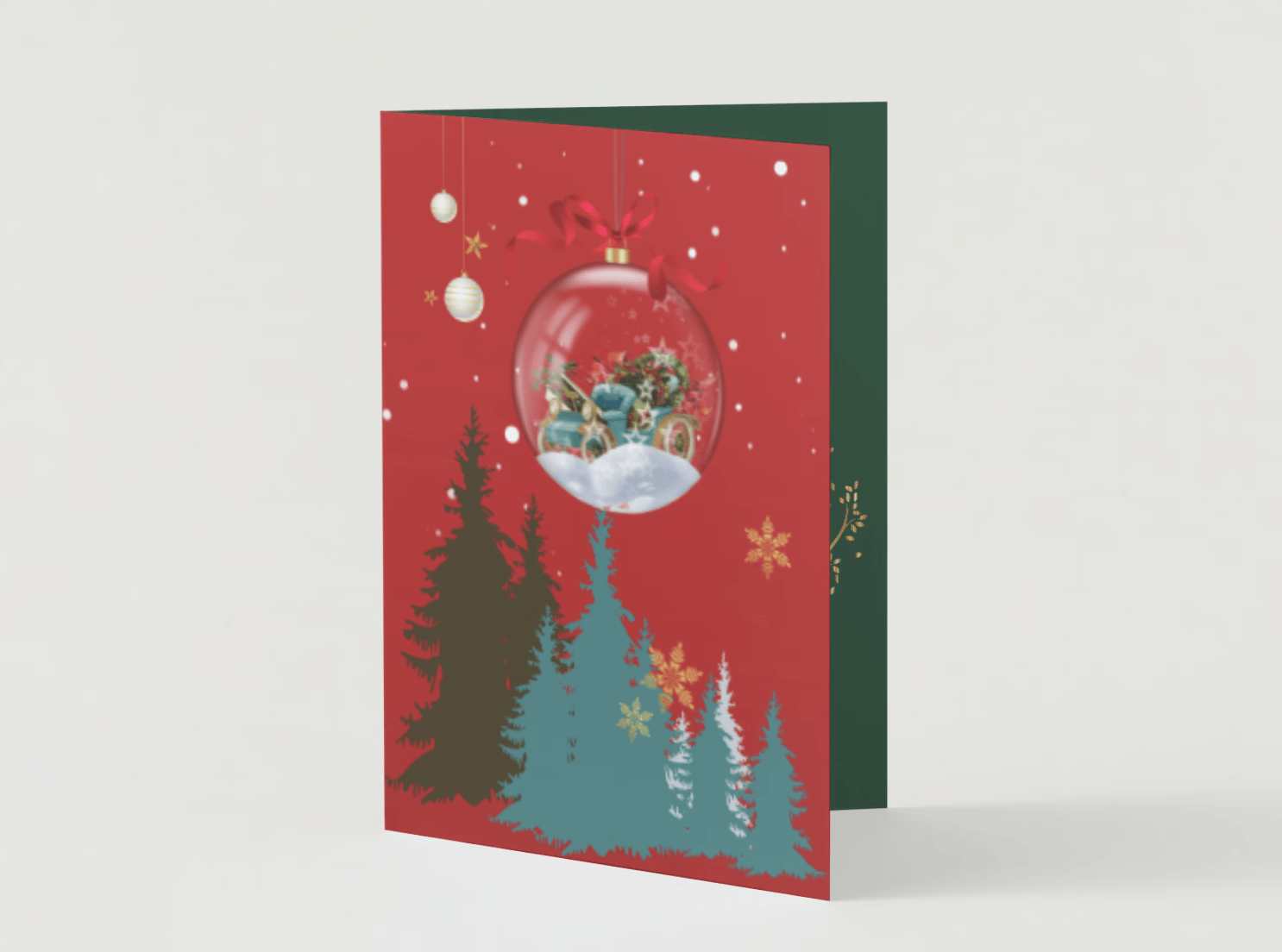 Customizable Festive Christmas Ornament Scene Folded Card Portrait | Digital Canva Template. Moc card outside front view