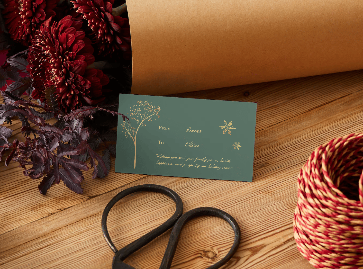 Customizable Festive Christmas Ornament Scene Gift/Favor Tag| Digital Canva Template. Mock card back view